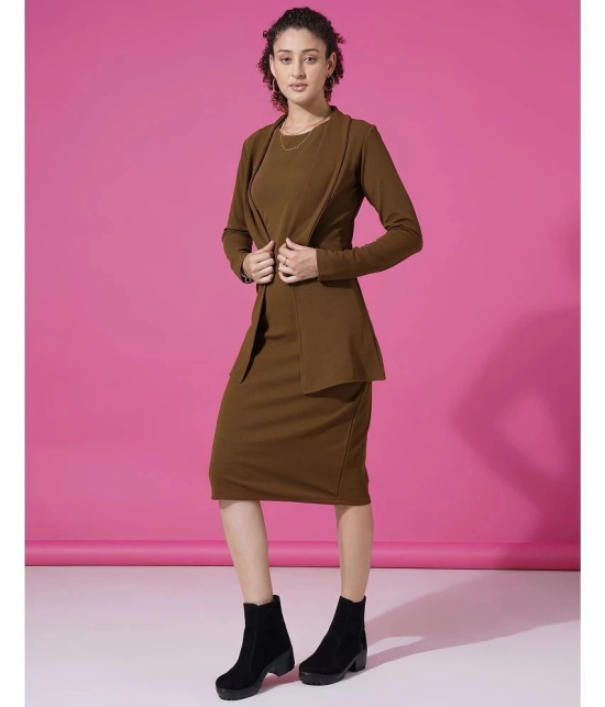 Selvia Lycra Solid Knee Length Womens Bodycon Dress - Brown ( Pack of 1 ) - None