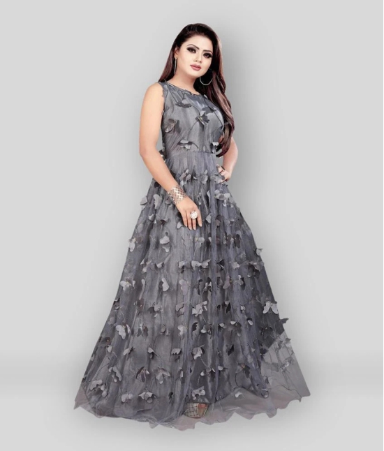 JULEE - Grey Flared Net Womens Stitched Ethnic Gown ( Pack of 1 ) - None