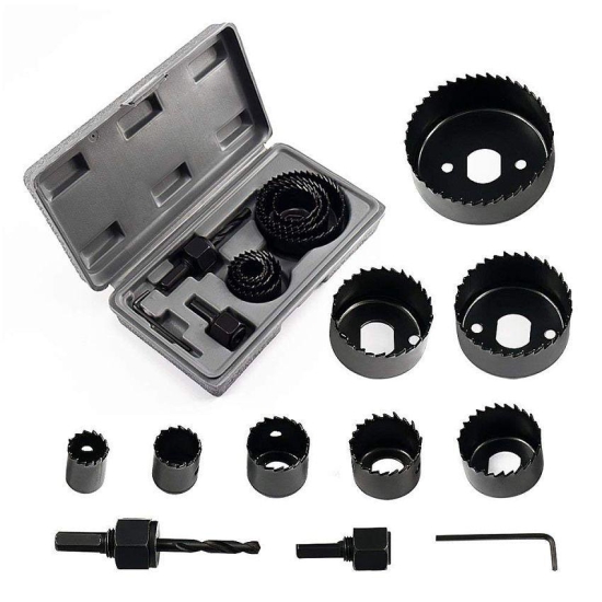 KVA-Hole saw 11pcs Metal Alloys Wood Hole Saw Cutting Set, Black, 19-64 mm, Set of 11Pcs