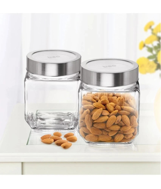 Treo By Milton Cube Storage Glass Jar, Set of 2, 580 ml Each, Transparent | Storage Jar | Modular Kitchen | Multipurpose Jar - Transparent