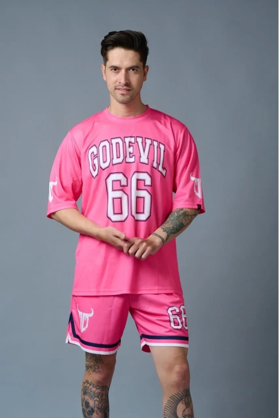 Go Devil 66 Printed Pink Polyester Co-ord Set for Men XXL