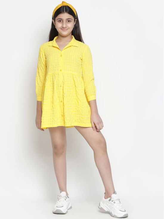 Oxolloxo Yellow Checked Satin Shirt Midi Dress