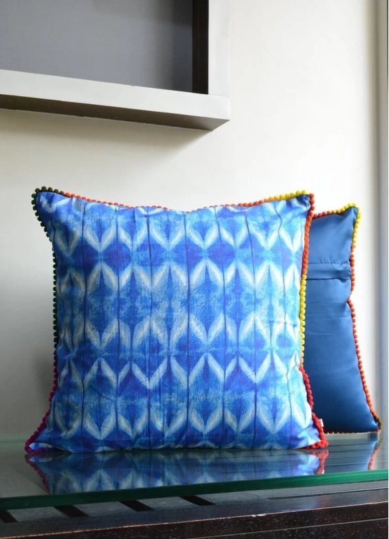 Tie Dye Pattern Indigo Blue Colour Cotton Cushion Cover - 16x16 Size