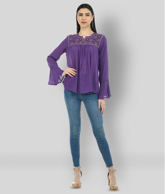 SAAKAA - Purple Rayon Women''s A-Line Top ( Pack of 1 ) - S