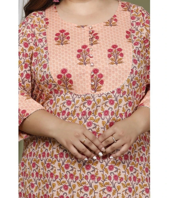 Swasti Cotton Blend Printed Straight Womens Kurti - Peach ( Pack of 1 ) - None