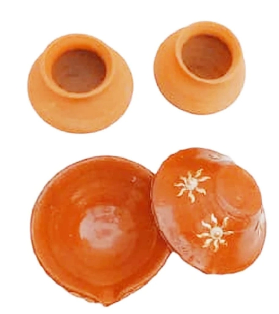 Mii Art 2 Small Kalash,2 Large diye use in Diwali for puja & karvachoth(Size-4 cm ,Medium)Pack of 4 pcs.