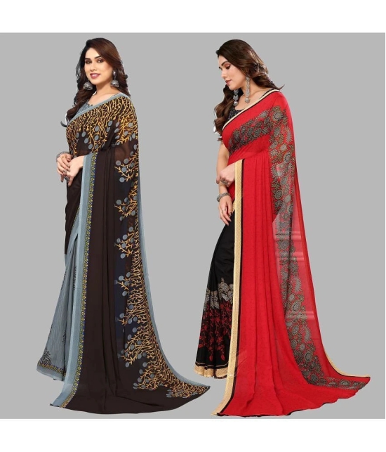 ANAND SAREES Georgette Printed Saree With Blouse Piece - Multicolour ( Pack of 2 ) - Multicolour