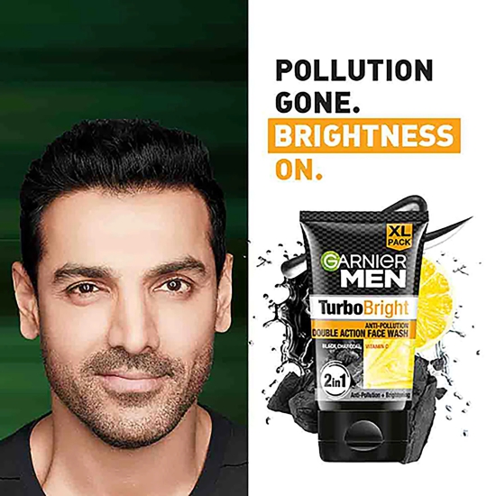 Garnier Men Turbo Bright Anti-Pollution Double Action Face Wash, 150 G