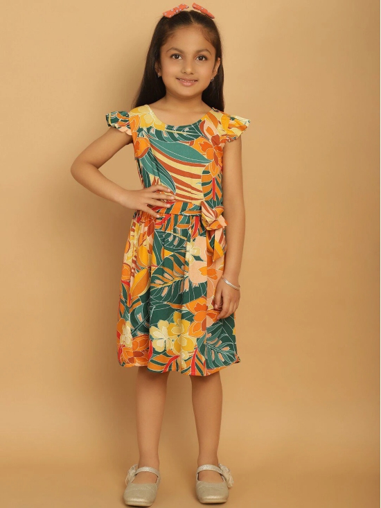 MINI & MING Girls Floral Print Cold-Shoulder Fit & Flare Dress