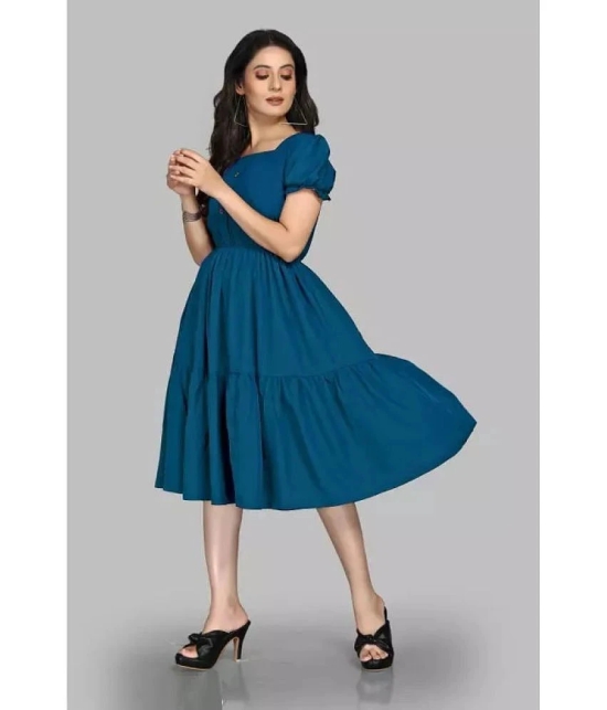 JASH CREATION Polyester Solid Midi Womens Fit & Flare Dress - Teal ( Pack of 1 ) - None