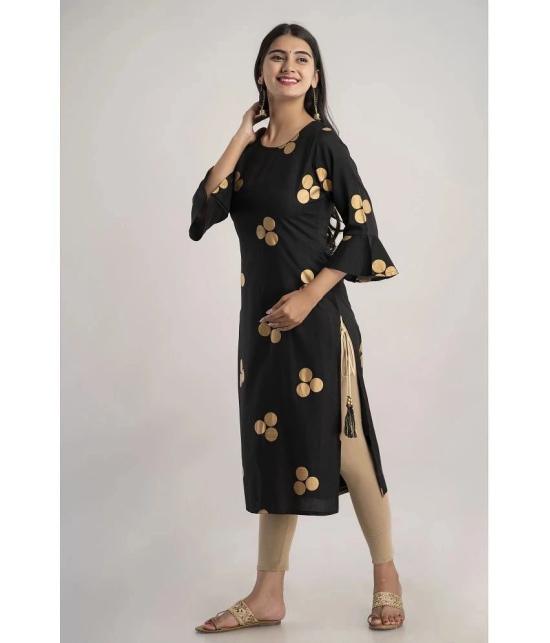 MAUKA - Black Rayon Womens Straight Kurti ( Pack of 1 ) - None