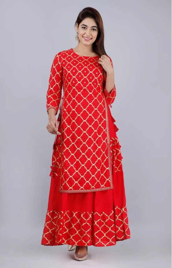 Stylish Rayon Double Layer Printed Kurta For Women-3XL / Red