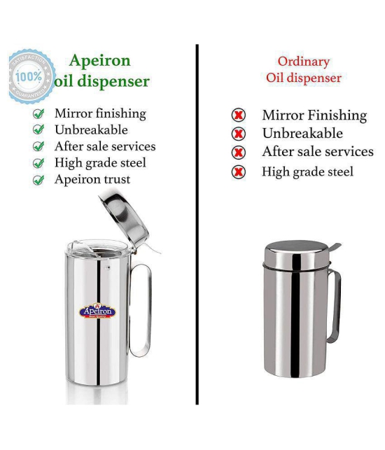 APEIRON Oil can Dispenser Steel Oil Container/Dispenser Set of 2 1250 mL - Silver