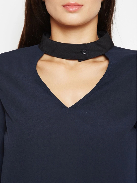 Oxolloxo Women Navy Blue Solid Top