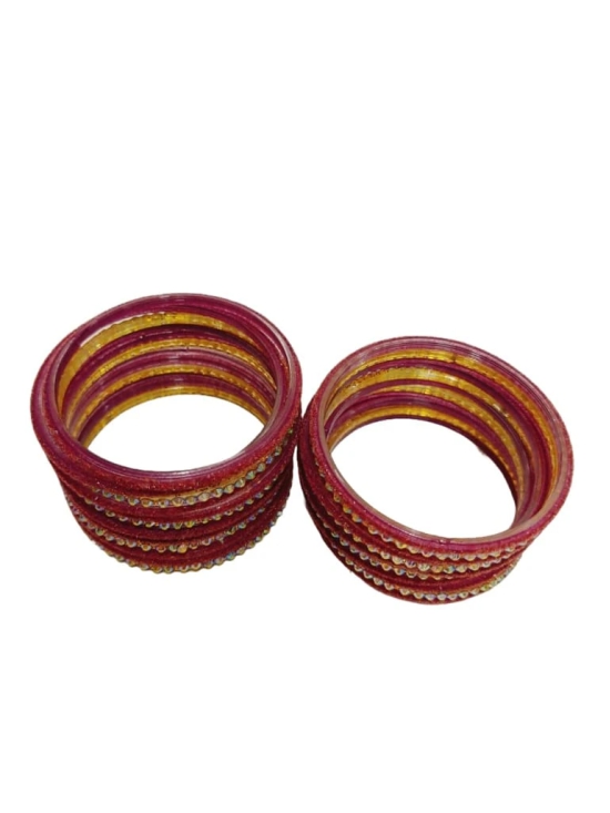 Set of 12 Maroon Glass Bangles with Rhinestones