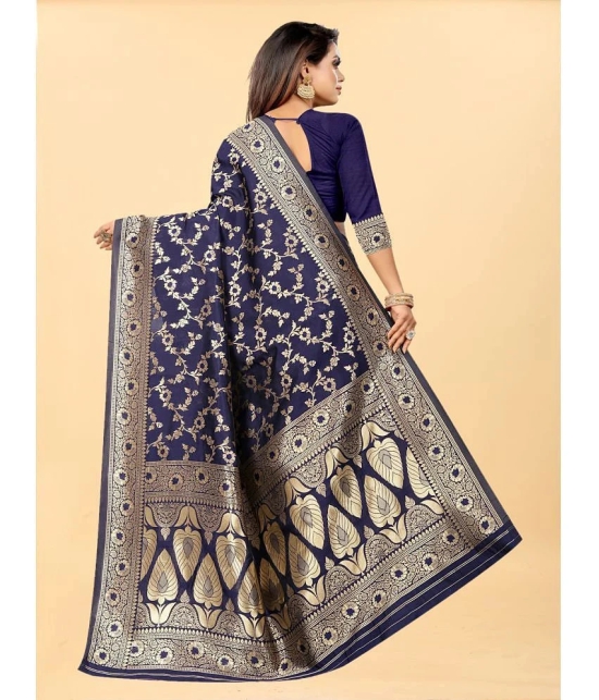 Gazal Fashions - Navy Blue Banarasi Silk Saree With Blouse Piece ( Pack of 1 ) - Navy Blue