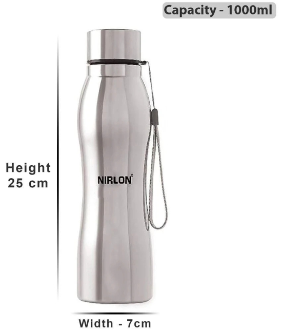 Nirlon Stainless Steel Single Wall Diamond Cut Water Bottle/ Fridge Refrigerator Bottle/ 100% Leak Proof/ Office Bottle/ School Bottle, 1000 ML, Set of 2 - Others