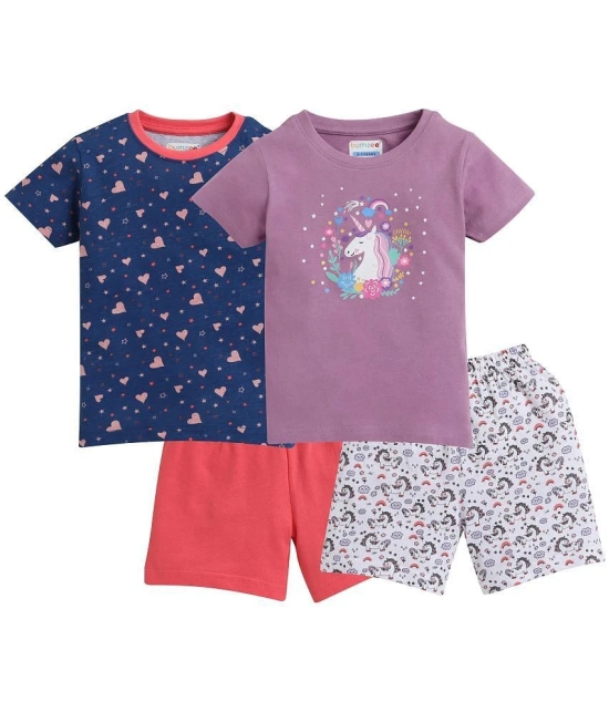 BUMZEE Lavender & Coral Girls T-Shirt & Short Set Pack of 2 Age  - 5-6 Years - None