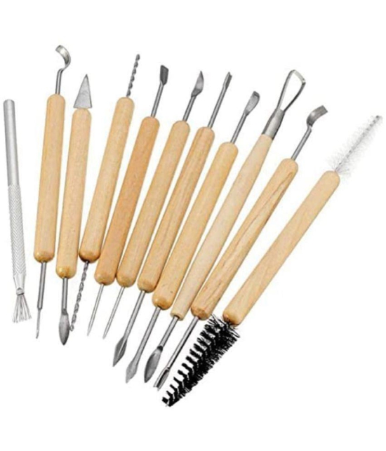 Wooden Handle Wax Pottery Clay Sculpting Sculpt Smoothing Wax Carving Pottery Ceramic Tools Polymer Ceramic Clay Tool Set - 11 Pieces