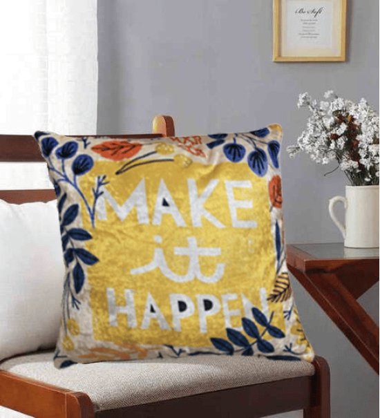 Make It Happen Modern Chic Designer Velvet Cushion Cover (Multicolour, 16x16in (40cm x 40cm))