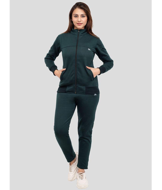 YHA Green Fleece Solid Tracksuit - Single - None