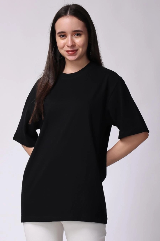 Womens Black Plain Oversized Drop Shoulder T-Shirt-XL / Black