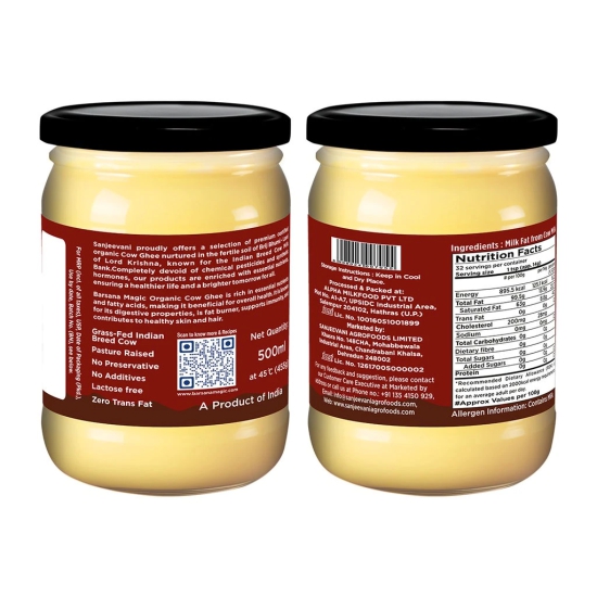 Organic A2 Cow Ghee Glass Jar Pack of 2, 500ml | Organic Grass Fed Indian Cow Ghee | Wood Churned With Bilona Process | Pure, Natural & Healthy | Lab Tested | Farm Made in Small Batches