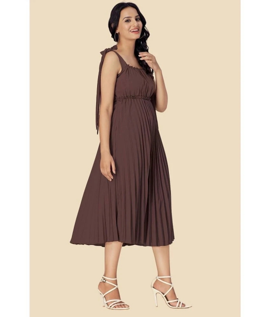 Glomee Crepe Solid Midi Womens Fit & Flare Dress - Brown ( Pack of 1 ) - None