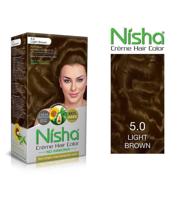 Nisha (60gm, 60ml, 12ml) Cream Permanent Hair Color Light Brown Light Brown 5 120 mL Pack of 2