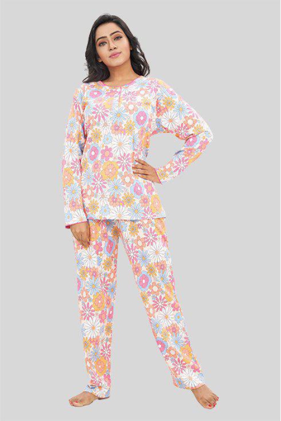 Women Full Sleeves Knit Cotton Pyjama Set-XL