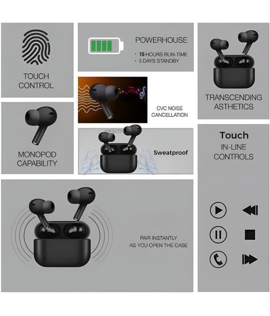 VEhop Airbuds Bluetooth True Wireless (TWS) In Ear 25 Hours Playback Powerfull bass,Fast charging IPX4(Splash & Sweat Proof) Black