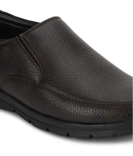 UrbanMark Men Comfortable Round-Toe Faux Leather Slip On Formal Shoes- Brown - None