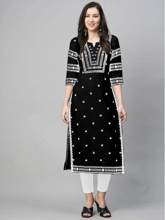 Kapadia Rayon Embroidered Straight Womens Kurti - Black ( Pack of 1 ) - None