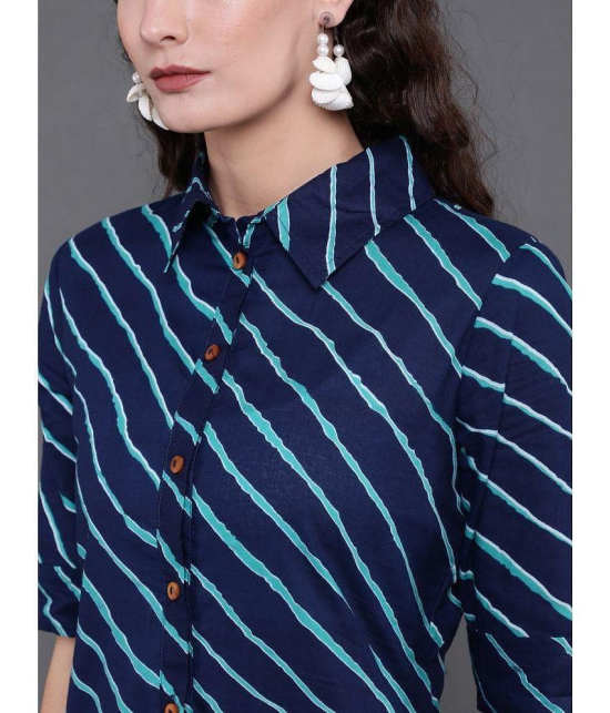 Antaran Cotton Striped Shirt Style Womens Kurti - Blue ( Pack of 1 ) - None