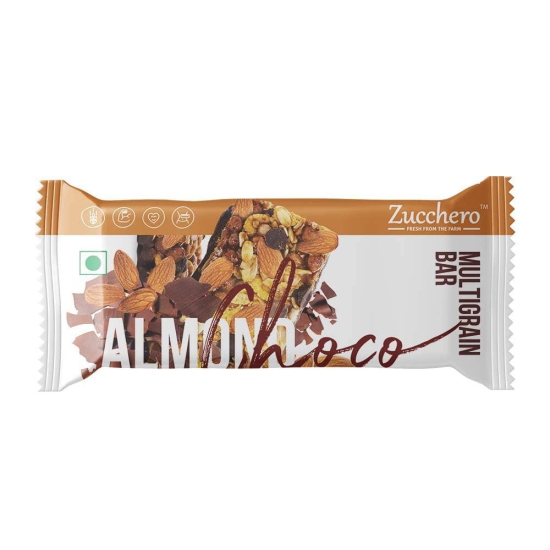 Zucchero Multigrain Choco Almond Granola Bar, Pack of 10 [Whole Oats + Hi-Fiber + Flat Tummies]