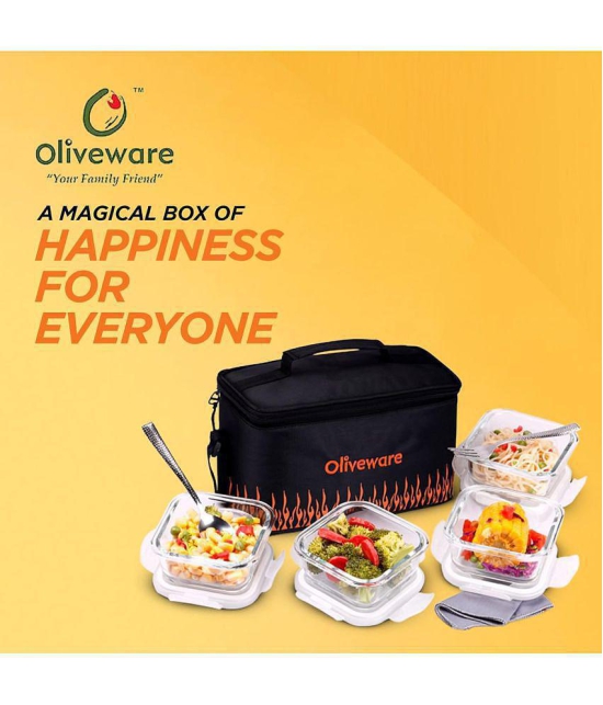 Oliveware Glass Lunch Box 4 - Container ( Pack of 1 )