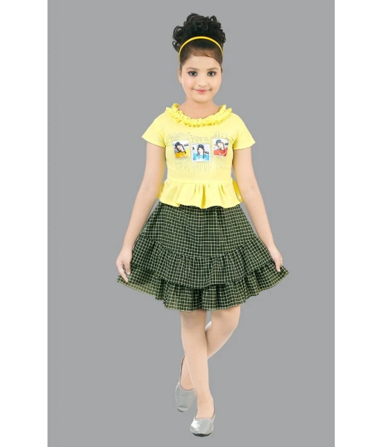 Coxxup Yellow Crepe Girls Top With Skirt ( Pack of 1 ) - None