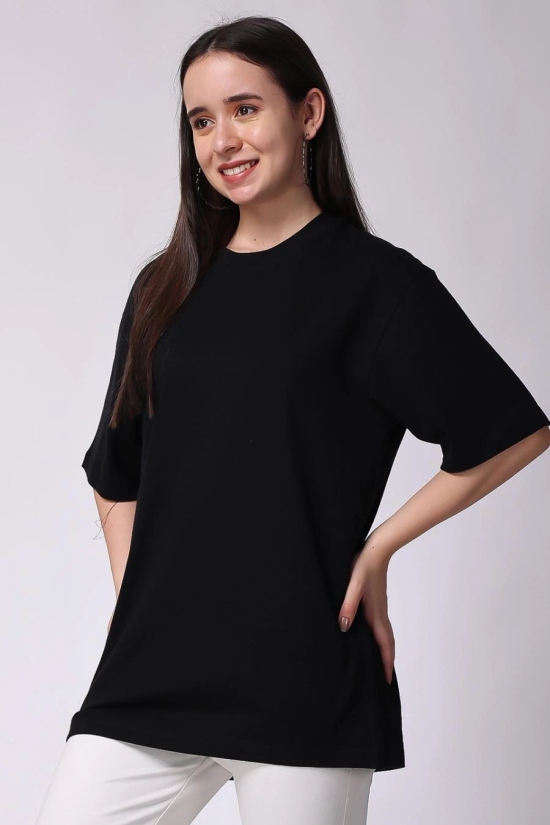 Womens Black Plain Oversized Drop Shoulder T-Shirt-XL / Black