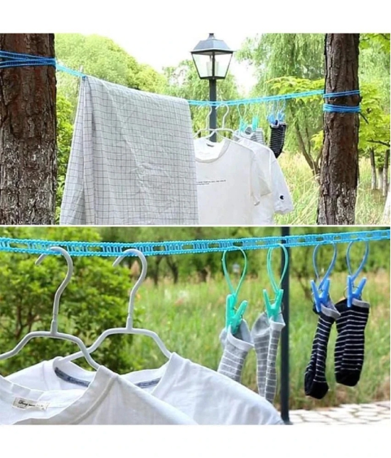 RAMDEV ENTERPRISE 5 Meters Windproof Anti-Slip Clothes Washing Line Drying Nylon Rope with Hooks