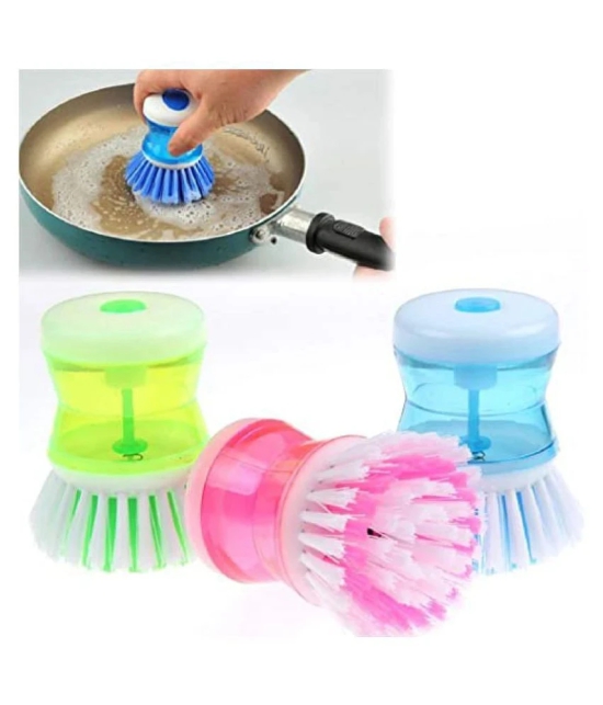 Liquid Soap Dispensing Cleaning Brush pack of 3 - Multicolor