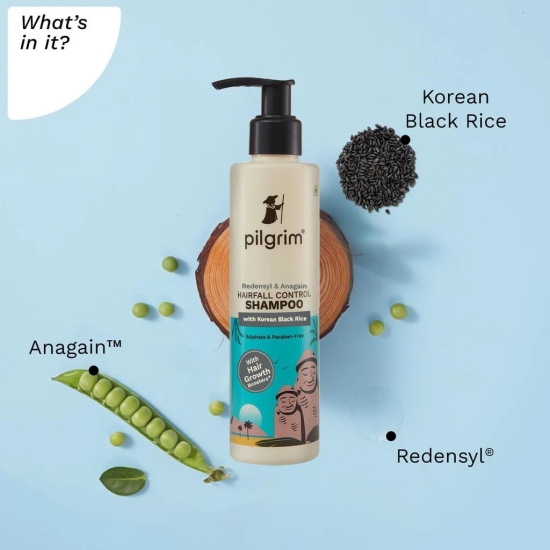 Pilgrim Redensyl & Anagain Hairfall Control Shampoo with Korean Black Rice 200ml | Anti Hairfall shampoo for Men & Women | Reduces Hairfall | Promotes Hair Thickness | For All Hair Types