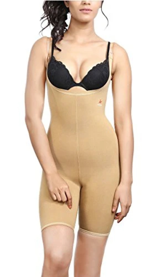 ADORNA Women Cotton Spandex Blend Body Bracer for Thighs, Back, Tummy - Stretchable Tummy Control with Adjustable Transparent Strap for Full Body Shaping and Slimming (Beige)