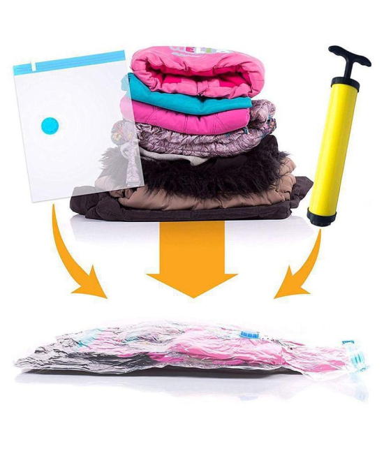 House of Quirk Vacuum Storage Reusable Ziplock Smart Space Saver Bags (Pack of 5) 2 Small (50 cm x 60 cm), 2 Medium (60 cm x 80 cm), 1 Large (70 cm x 100 cm) with Hand Pump for Travel