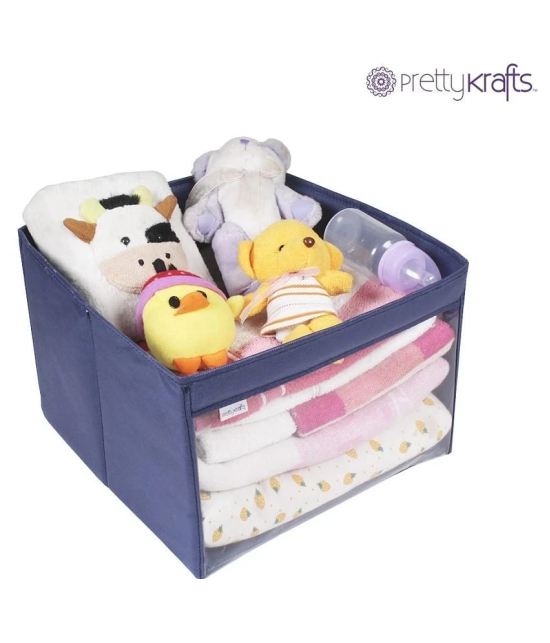 PrettyKrafts Storage Box Organizer, Toys Storage for kids, cloth organizer with front transparent_NavyBlue_4