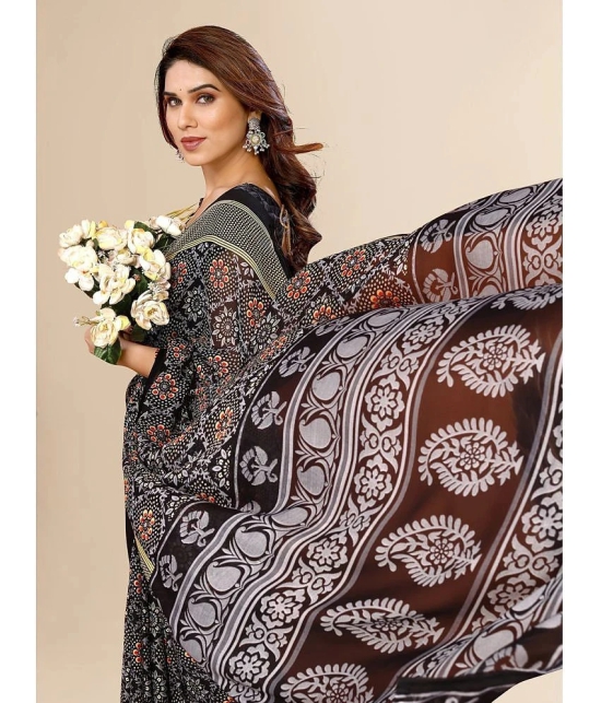 Kashvi Sarees Georgette Printed Saree With Blouse Piece - Black ( Pack of 1 ) - Black