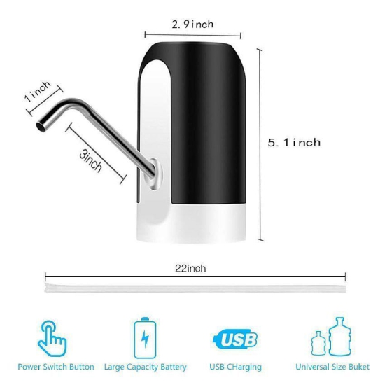 Automatic Wireless Electric Rechargeable Drinking Water Dispenser Pump for 20 Liter Bottle Can with USB Charging Cable (Assorted Color)