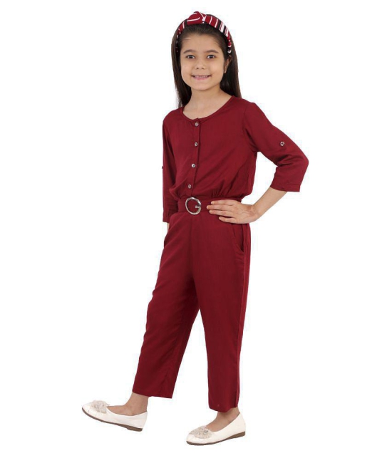 Kids Cave - Maroon Rayon Girls Jumpsuit ( Pack of 1 ) - None