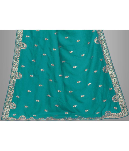 Om Shantam Sarees - Turquoise Silk Blend Saree With Blouse Piece ( Pack of 1 ) - Turquoise