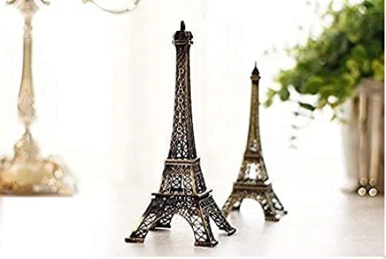 Lucky Handicraft - Handicraft Metal Combo Pack Paris Eiffel Tower & Burj Khalifa for Home Decoration, Metallic Color, 12 cm Height