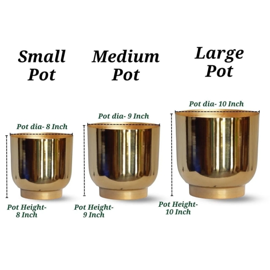 ecofynd 3 Pack Eva Metal Plant Pots (8 inch, 9 inch, 10 inch) | Indoor Planter Flower Pots with Drainage Hole | Home Garden Decor Planter  (Gold Finish)